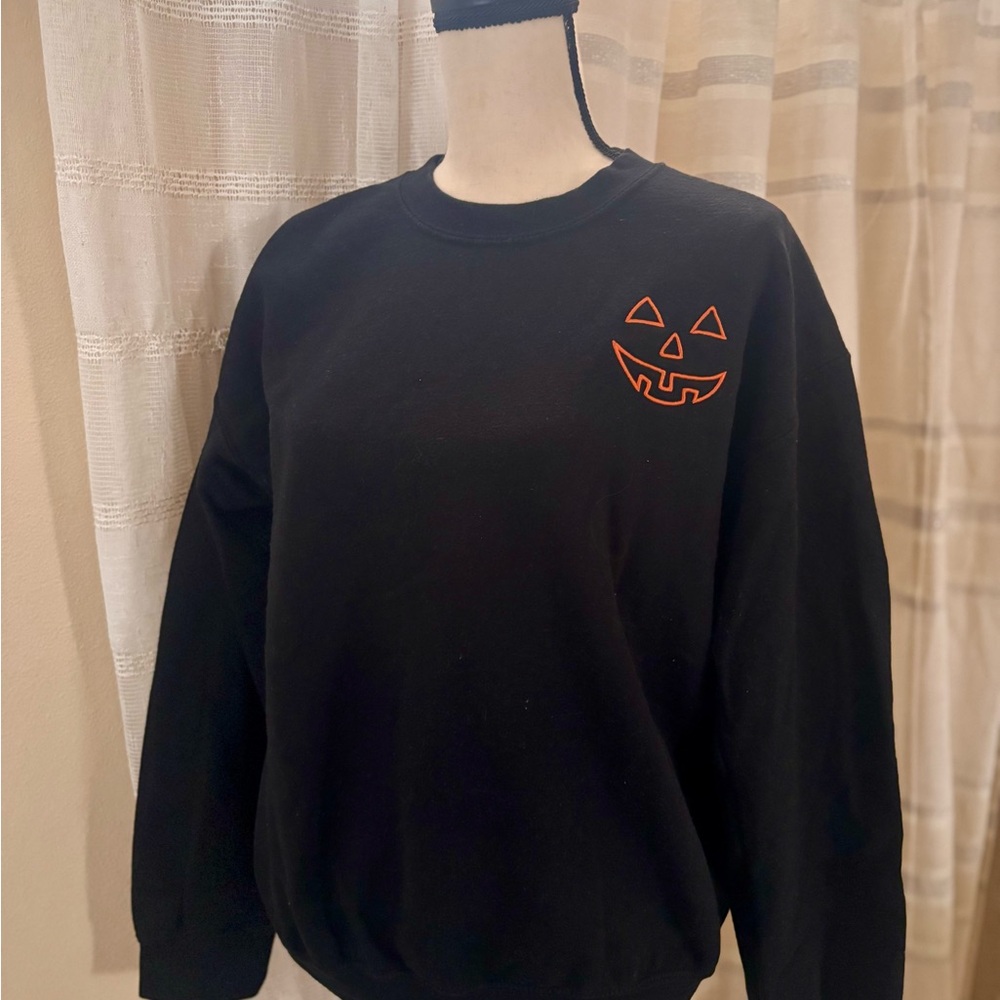 Gildan Black Crewneck Sweater with Orange Jack-O'-Lantern